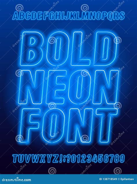 Bold Neon Alphabet Font Blue Color Light Bulb Oblique Letters And