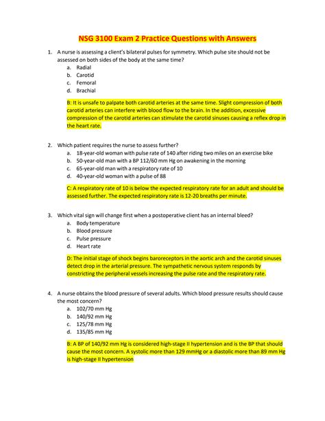 SOLUTION Nsg 3100 Exam 2 Practice Questions With Answers Studypool