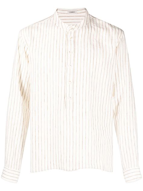 Commas White Striped Linen Shirt Browns