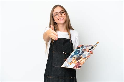 Joven Artista Mujer Lituana Sosteniendo Una Paleta Aislado Sobre Fondo