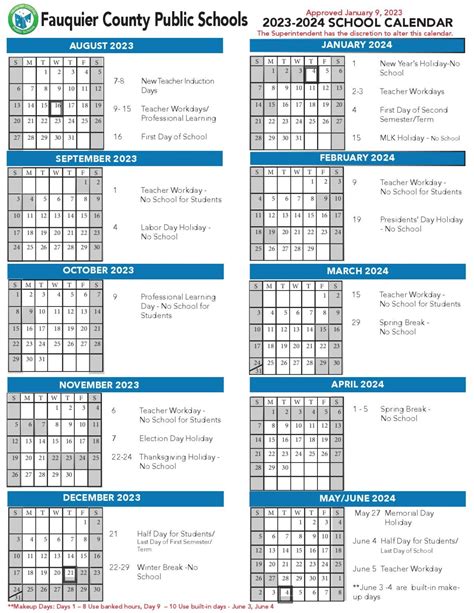 Fauquier County Public Schools Calendar 2023-2024 in PDF