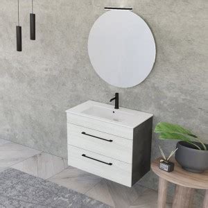 Mobile Bagno Da Terra Cm Linea Way Rovere Chiaro Specchio E Lavabo