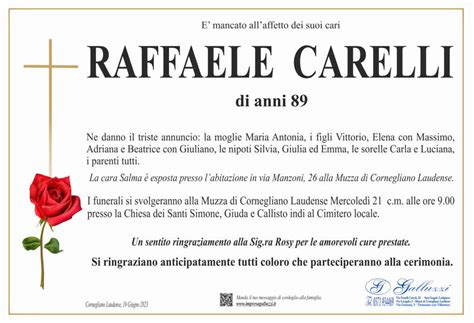 Funerali E Annunci Funebri A Cornegliano Laudense Raffaele Carelli