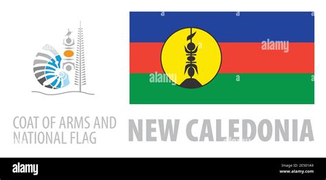 Vector Set Of The Coat Of Arms And National Flag Of New Caledonia Stock