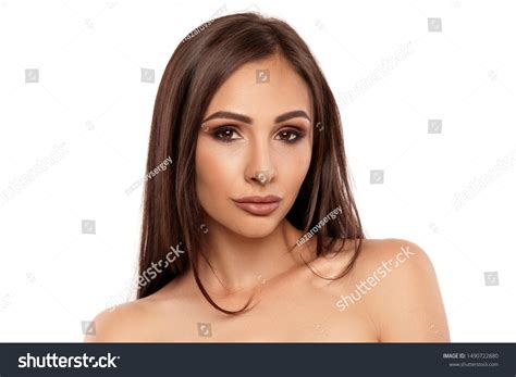 Close Portrait Brunette Nude Model Girl Stock Photo 1490722880