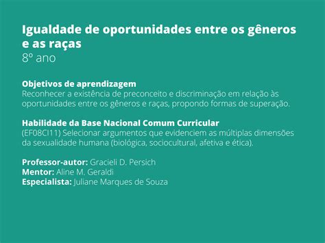 Igualdade De Oportunidades Entre Os Gêneros E As Raças Planos De Aula