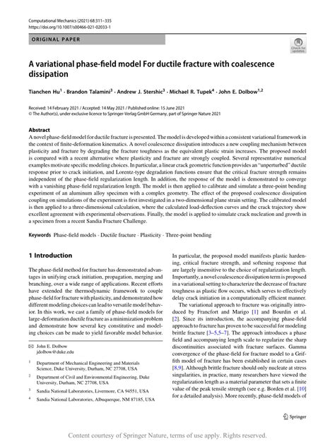 A Variational Phase Field Model For Ductile Fracture With Coalescence