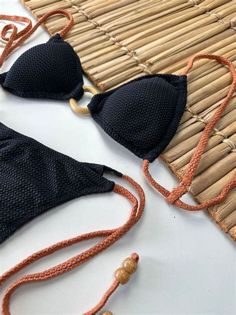 Conjunto Mykonos Lacinho Carmel Preto E Caramelo Adoro Mar Moda Praia