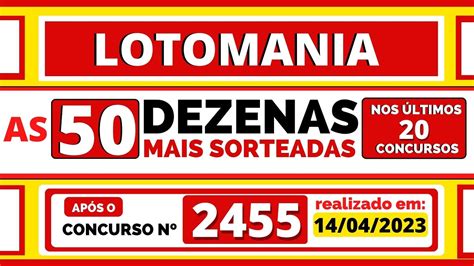 50 dezenas mais sorteadas nos últimos 20 concursos da lotomania após o