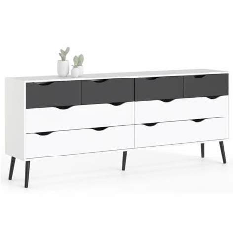 Tvilum Diana Modern Wood 8 Drawer Double Dresser In White And Black