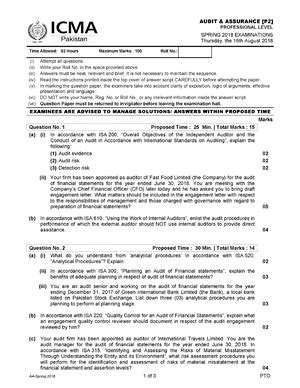 Winter 2018 Nov 2018 Audit And Assurance Studocu