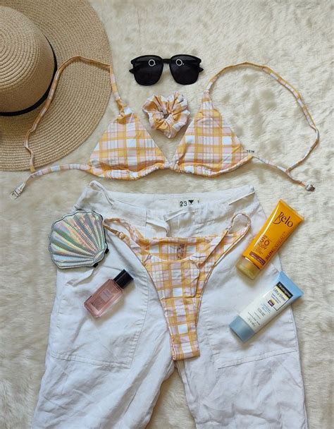 2 Piece Yellow And White Checkered Bikini Set Women S Fashion