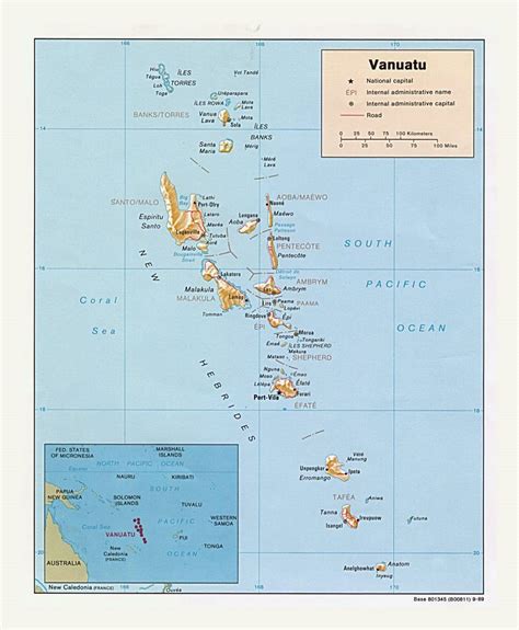 Detailed Political And Administrative Map Of Vanuatu With Relief Roads