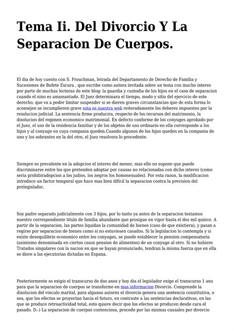 Tema Ii Del Divorcio Y La Separacion De Cuerpos Pdf