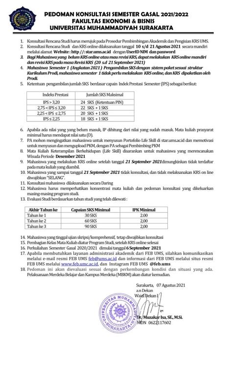 Konsultasi KRS Semester Gasal 2021 2022 Manajemen FEB UMS