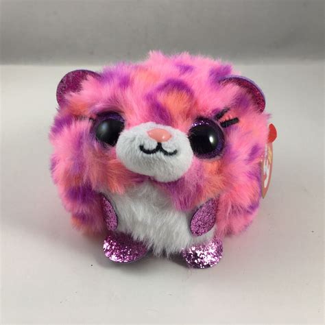 Ty Puffies Beanie Balls Plush TOPAZ The Pink Leopard 4 Inch NEW