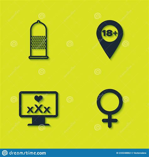 Set Condom Safe Sex Female Gender Symbol Monitor With 18 Plus Content