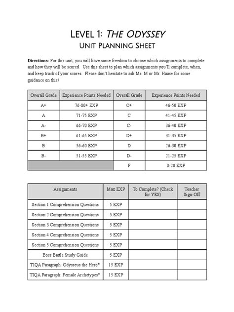 Level 1 The Odyssey Student Planning | PDF | Odyssey