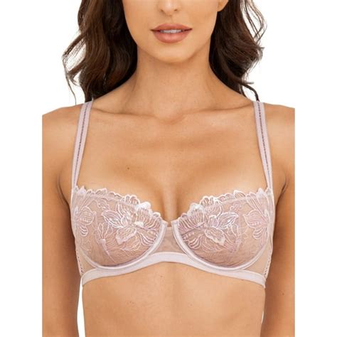 Deyllo Women S Sexy Lace Non Padded Mesh Underwire Demi Unlined Balconette Bra Pink Gold 32b