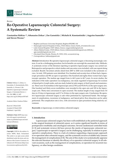 Pdf Re Operative Laparoscopic Colorectal Surgery A Systematic Review