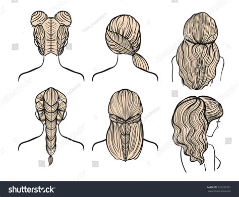 Drawing Female Hairstyles Braids Vector Set Stock Vector Royalty Free