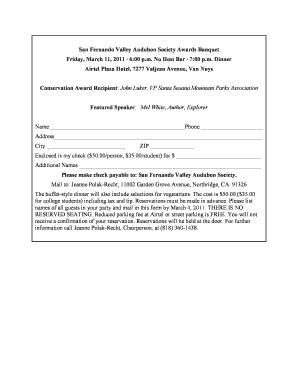 Fillable Online Awards Banquet Reservation Form Doc Fax Email Print