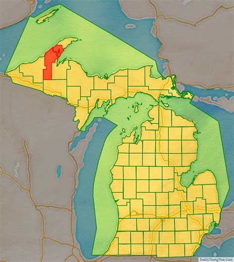 Map of Houghton County, Michigan - Thong Thai Real