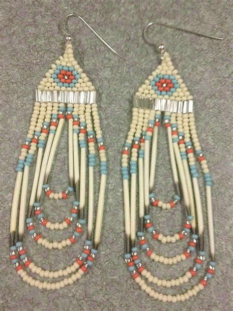 ON SALE Coral Turquoise Native American Quill Earrings Etsy Bead