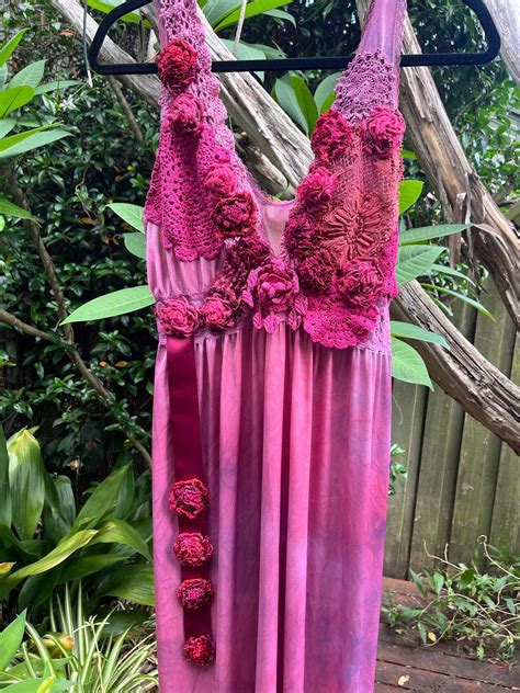 Bohemian Burgundy Multi Tattered Upcycled Summer Hand Dyed Slip Dress