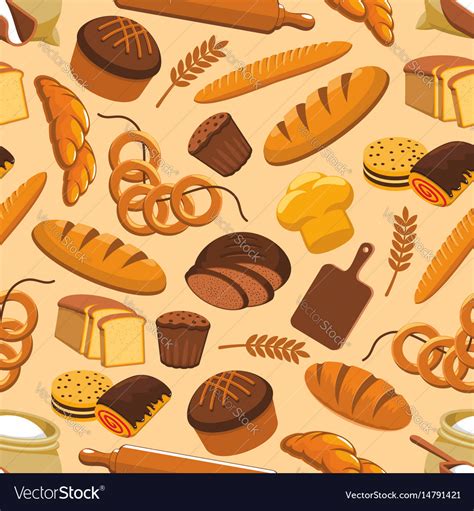 Bread Bakery And Pastry Seamless Pattern Vector Image