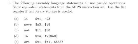 Solved 1 The Following Assembly Language Statements All Use