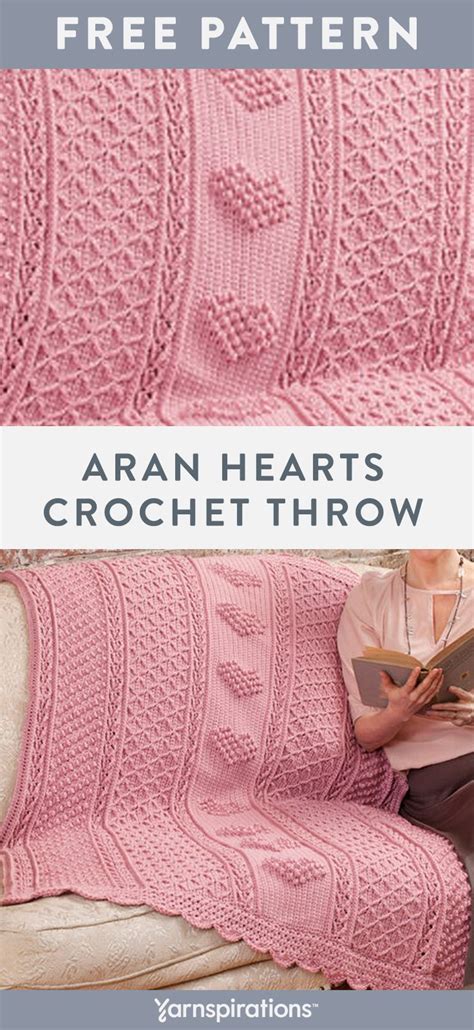 Red Heart Aran Hearts Throw Yarnspirations Crochet Heart Pattern