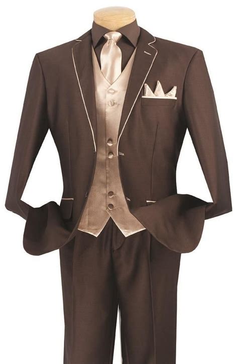 Michelangelo Collection Regular Fit 5 Piece Suit In Brown With Tie