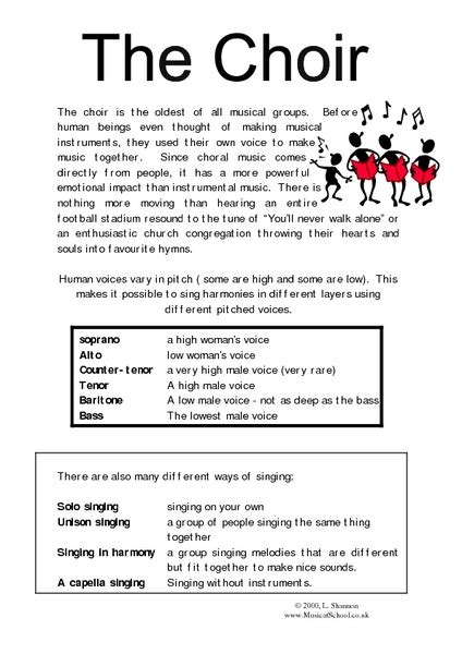 The Choir Handout for 4th - 8th Grade | Lesson Planet