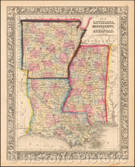 Historic Map County Map Of The States Of Arkansas Mississippi And Historic Pictoric