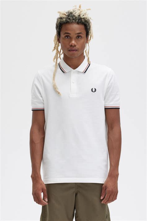 M3600 Snow White Light Rust Black The Fred Perry Shirt Mens