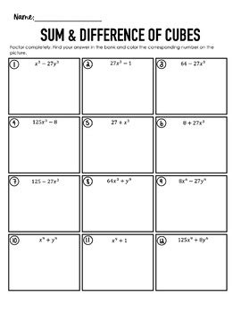 Factoring Sum And Difference Of Cubes Color By Number Activity Tpt