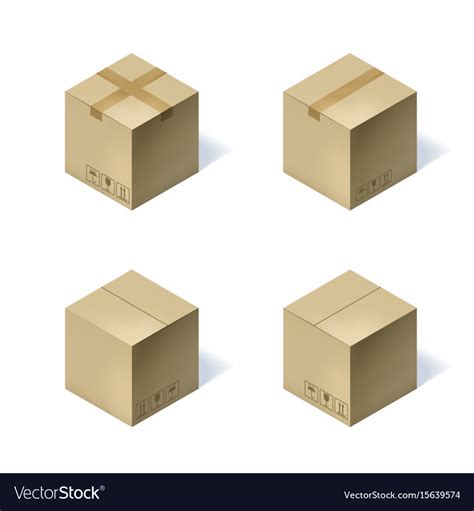 Set Of Four Isometric Cardboard Boxes Isolated Vector Image