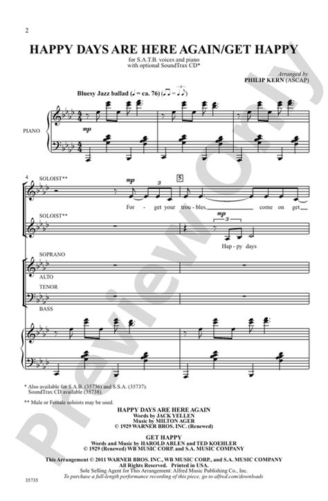 Happy Days Are Here Again / Get Happy: SATB Choral Octavo - Digital ...