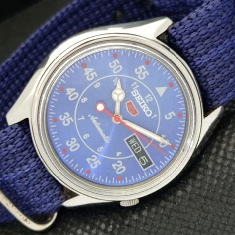 Vintage Seiko Automatic A Japan Mens Day Date Blue Watch F