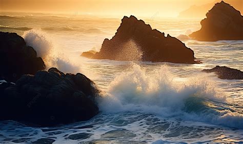 The Waves Are Crashing Over Rocks And Rocks Background, Gangwon Do ...