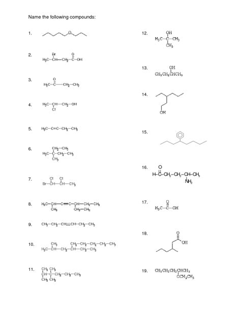 Naming Simple Organic Compounds Worksheet