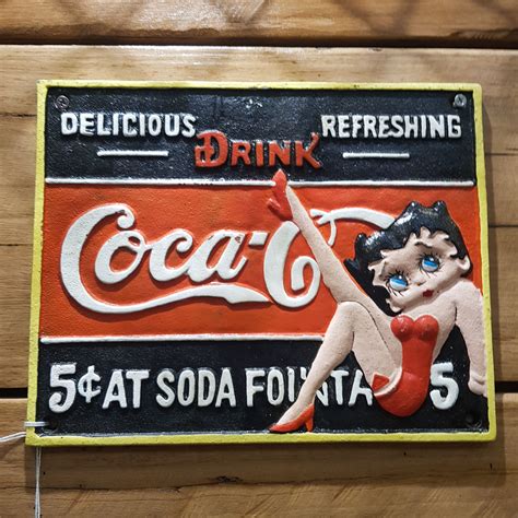 Drink Coca Cola Betty Boop Cast Iron Advertising Sign Plaque