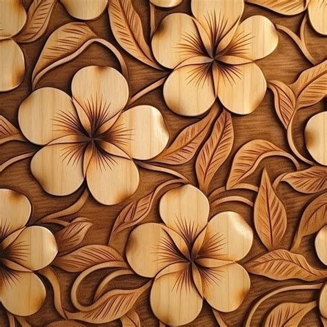 Premium Ai Image Wood Carving Of Flowers On A Wood Background