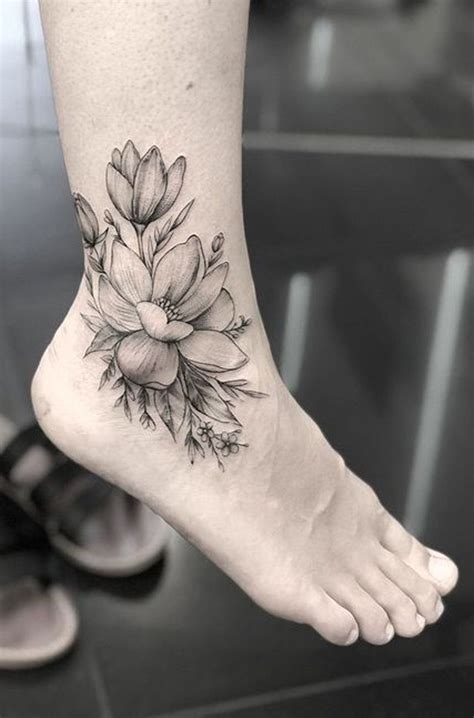 Vintage Wild Flower Foot Tattoo Ideas For Women Beautiful Delicate