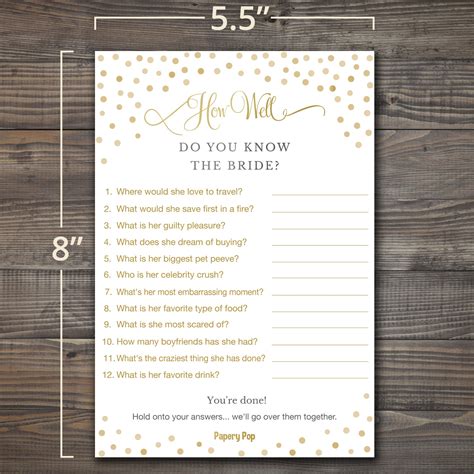 Buy How Well Do You Know The Bride Sheets Bridal Shower Games