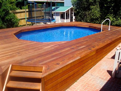 Incredible Above Ground Pool Deck Kits Wood With Brown Mahogany Wood