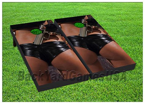 VINYL WRAPS Cornhole Boards DECALS Sexy Girl Pistol Bag Toss Game