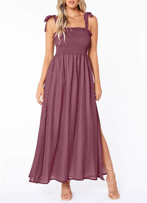 Mauve Dear To My Heart Mauve Swiss Dot Smocked Maxi Dress Dresses Azazie