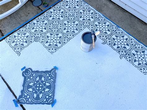 How to Stencil a Concrete Patio - Old Yankee Farmhouse